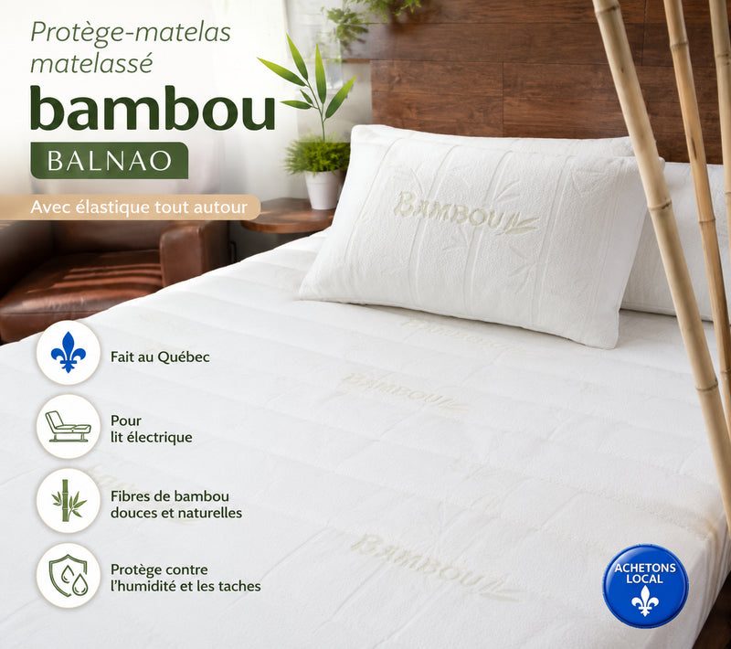 ( Fait au Québec )-Pour lit électrique- Protège-matelas matelassé bambou BALNAO ( avec élastique tout autour)