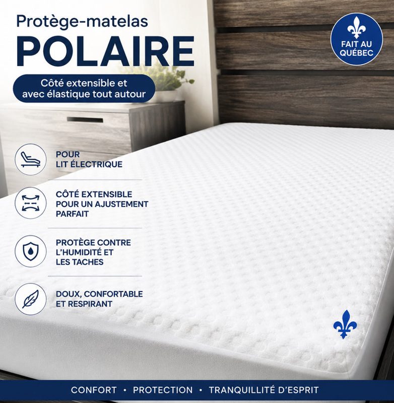 ( Fait au Québec )-Pour lit électrique- Protège-matelas imperméable POLAIRE( Coté extensible et avec élastique tout autour)