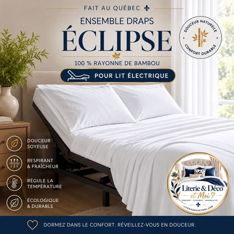(FAIT AU QUÉBEC) Pour lit électrique-Draps ÉCLIPSE ( 100% rayonne bambou )