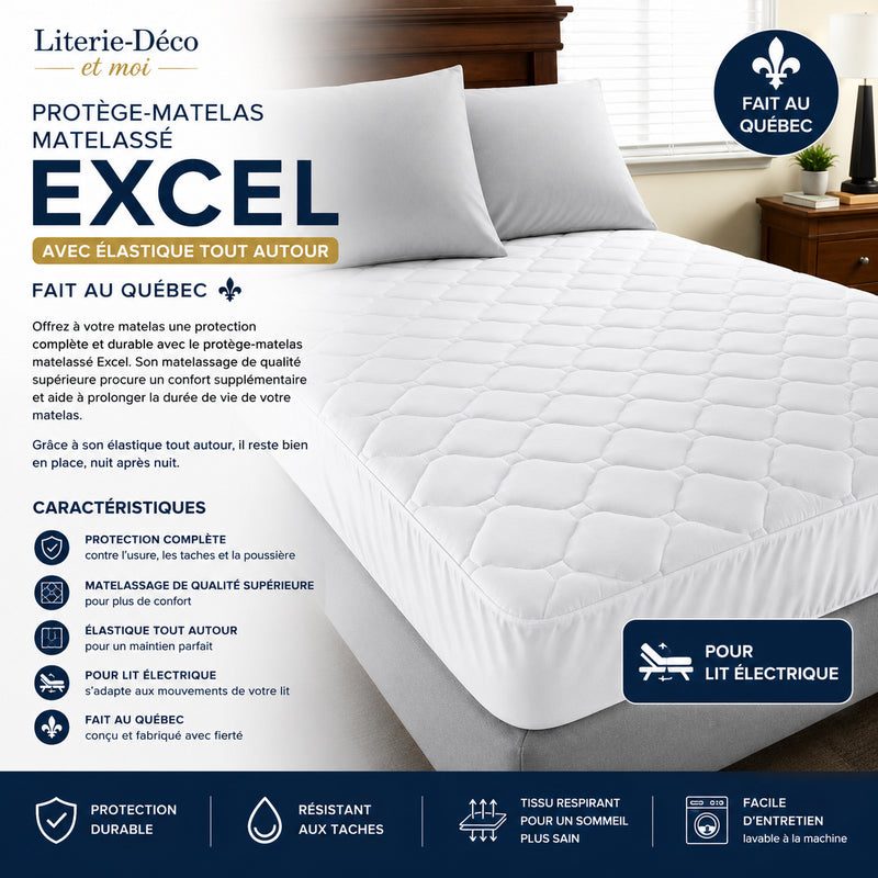 ( Fait au Québec )-Pour lit électrique- Protège-matelas matelassé EXCEL (avec élastique tout autour)