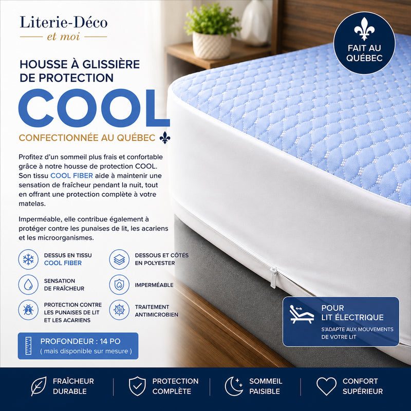 ( Fait au Québec )-Pour lit électrique- Housse a glissière imperméable COOL