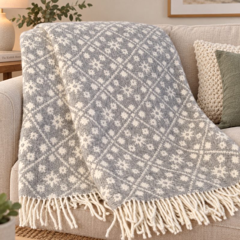Jeté en laine gris Nordica ( 100% laine )