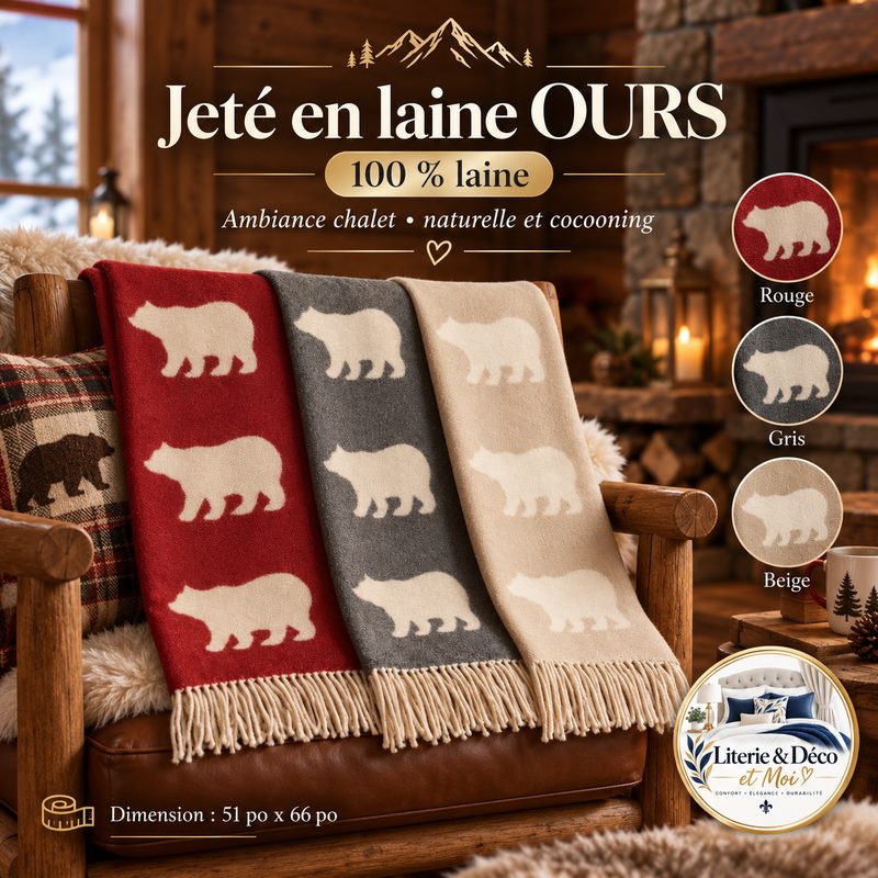 Jeté en laine OURS (100% laine)