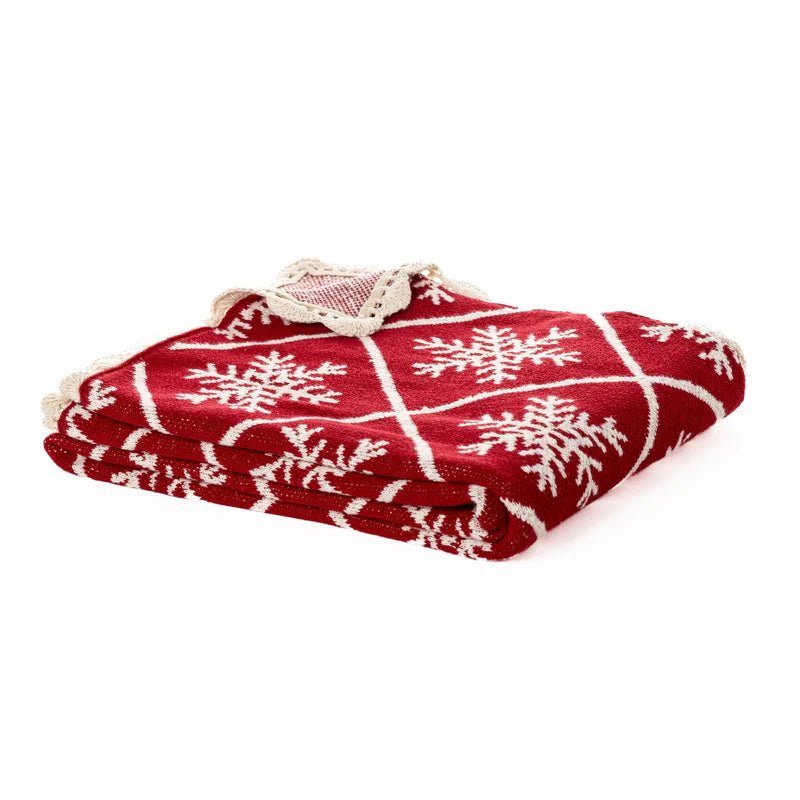 Jeté de Noël rouge Flocon ( 50'' x 60'')- Par Brunelli