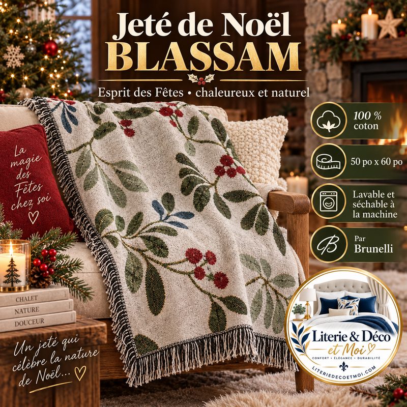 Jeté de Noël imprimé feuilles de gui Blassam ( 50'' x 60'' )- Par Brunelli