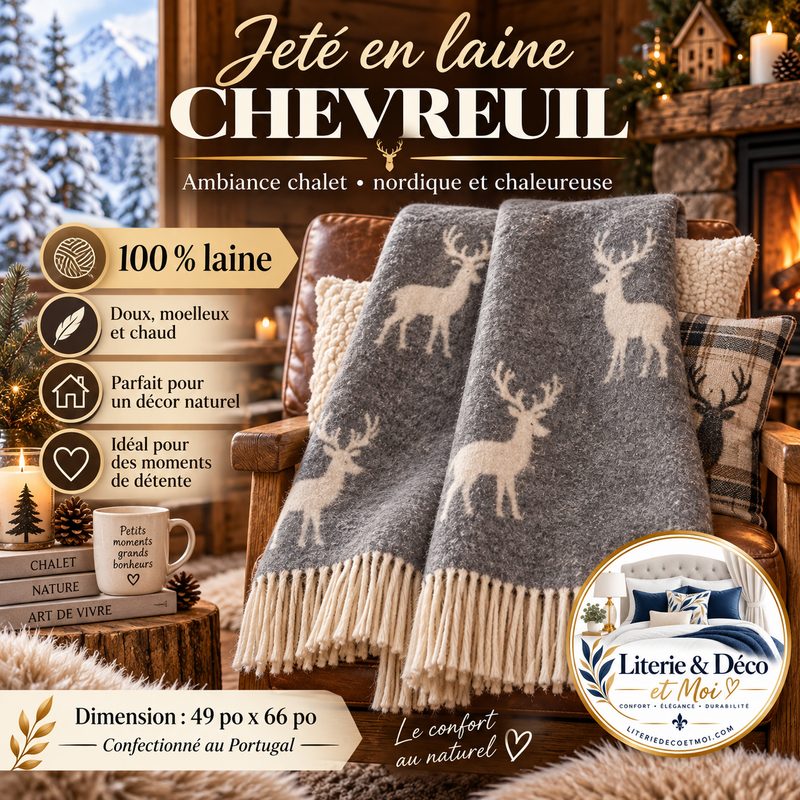 Jeté en laine Chevreuil gris (100% laine)