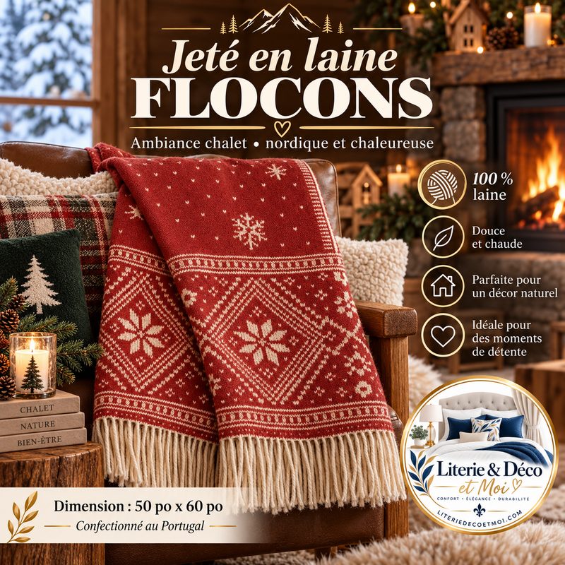 Jeté en laine rouge Flocons (100% laine)